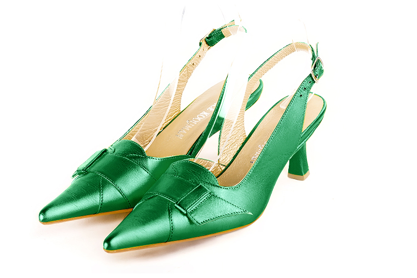 Emerald green women's slingback shoes. Pointed toe. Medium spool heels - Florence KOOIJMAN